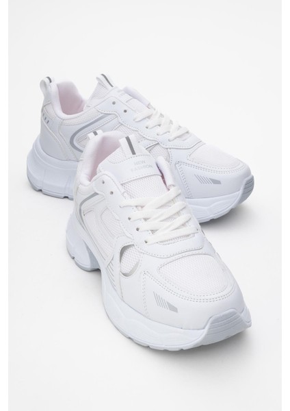 Bağcıklı Anorak Kadın Spor Ayakkabı Beyaz Gümüş
