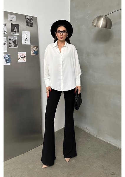 Kadın Oversize Gömlek Uzun Kollu Düşük Omuz Dökümlü Gömlek