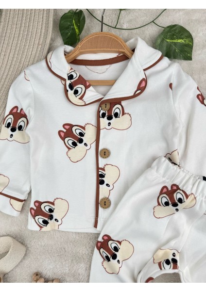 Sevimli Sincap Bebe Yakalı %100 Pamuk Yumuşacık Kumaş 2’li Unisex Pijama Takımı