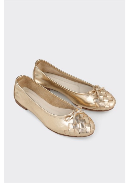 Gold Deri Kadın Babet Düz Taban Şık Tasarım 1.5 cm Topuklu Günlük Ayakkabı fiyatları