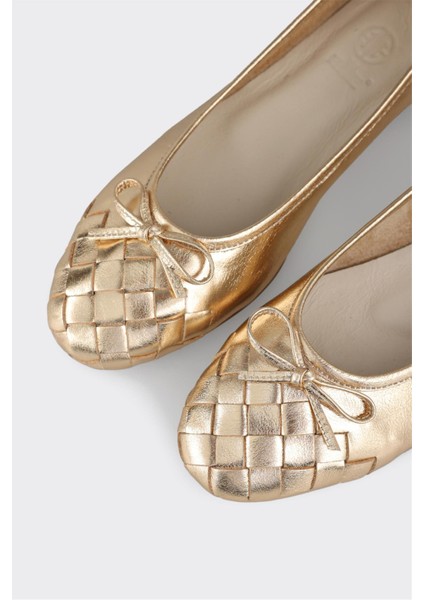 Gold Deri Kadın Babet Düz Taban Şık Tasarım 1.5 cm Topuklu Günlük Ayakkabı indirimleri