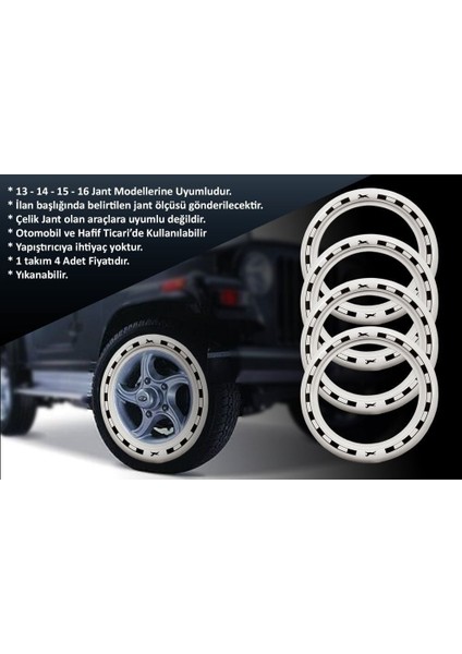 Fiat Uyumlu 13 Jant At Desenli Lastik Yanağı Beyaz Renk 1 Takım 4 Adet