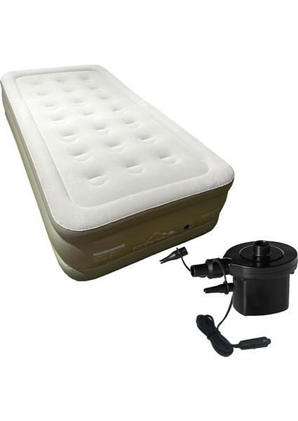 Tek Kişilik Şişme Yatak 185X95X40 cm + Oto Çakmak Girişli Pompa