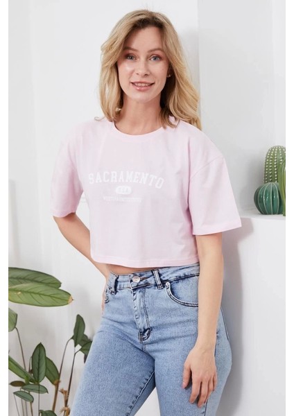 Baskılı Crop Tişört