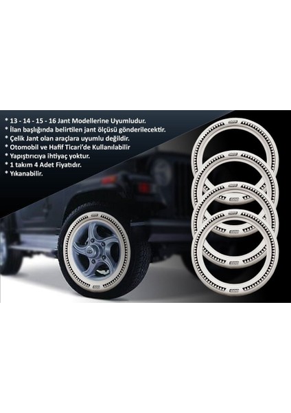 Peugeot Uyumlu 14 Jant B-B-S Testere Lastik Yanağı Beyaz Renk 1 Takım 4 Adet fiyatları