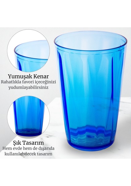 | Meşrubat Bardağı, Mavi, Kırılmaz, Cam Görünümlü Plastik Bardak, 400 Ml, 1 Adet