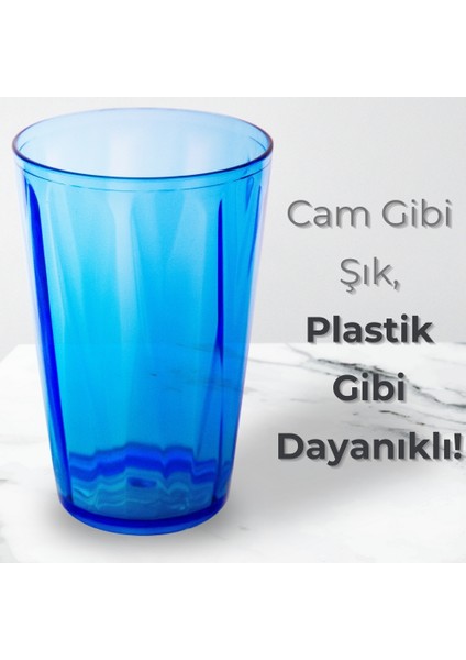 | Meşrubat Bardağı, Mavi, Kırılmaz, Cam Görünümlü Plastik Bardak, 400 Ml, 1 Adet