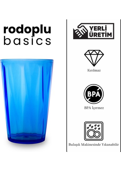 | Meşrubat Bardağı, Mavi, Kırılmaz, Cam Görünümlü Plastik Bardak, 400 Ml, 1 Adet
