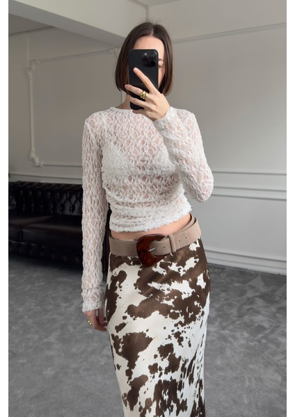 Drape Detay Tül Bluz- Ekru fırsatları