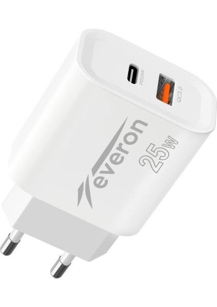 25 W Oppo F15 Ile Uyumlu Hızlı Şarj Adaptörü – Pd + Standart USB Çıkışlı EVR-023