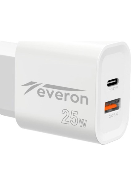 25 W Oppo F15 Ile Uyumlu Hızlı Şarj Adaptörü – Pd + Standart USB Çıkışlı EVR-023