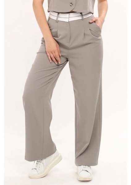 Kadın Ters Kemerli Palazzo Pantalon - Gri fiyatları