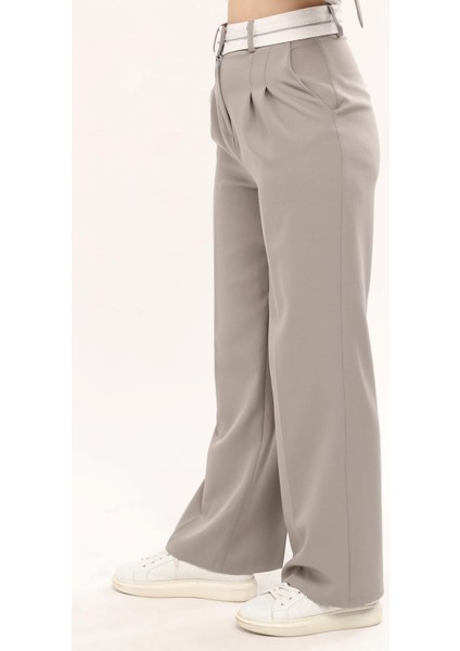 Kadın Ters Kemerli Palazzo Pantalon - Gri modelleri