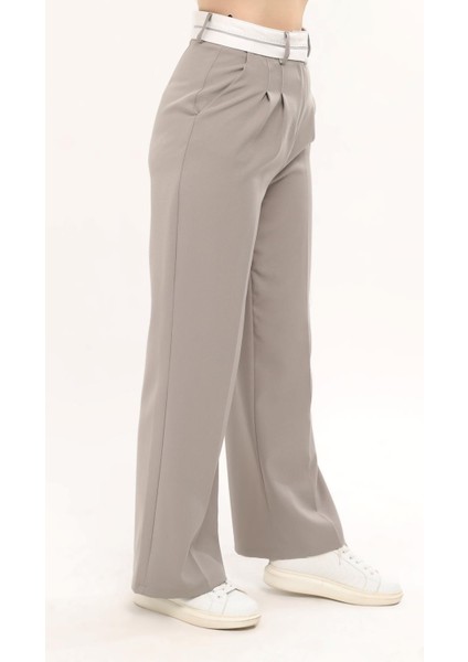 Kadın Ters Kemerli Palazzo Pantalon - Gri fırsatları