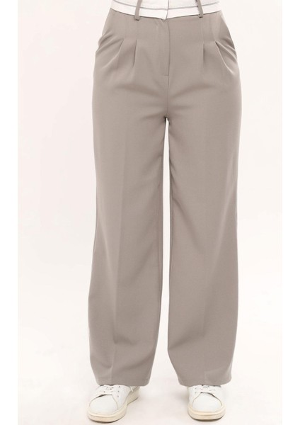 Kadın Ters Kemerli Palazzo Pantalon - Gri indirimleri