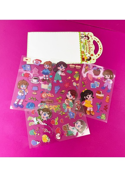 3'lü Sevimli Kız Şeffaf Sticker fiyatları
