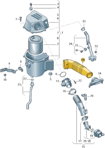 Vw Polo 2010-2014 1.6tdi Cay Hava Filtre Emiş Borusu 6R0129618 modelleri