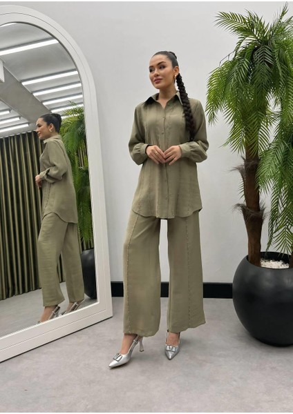 Premium Kalite Tncl Kumaş Badem Dikiş Detaylı Ikili Takım Tesettür Uyumlu Takım