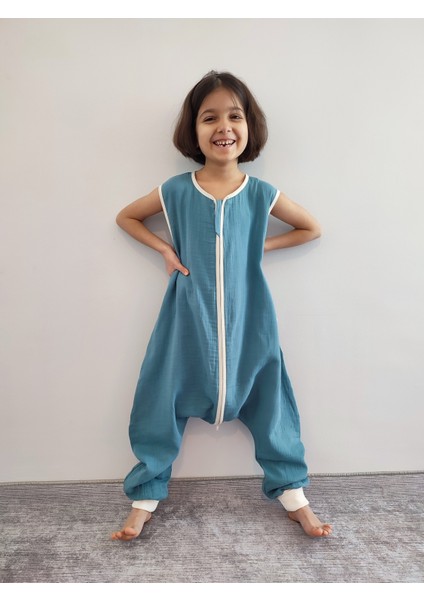 Yazlık Kolsuz Müslin Bebek Çocuk Uyku Tulumu %100 Pamuk Kumaş