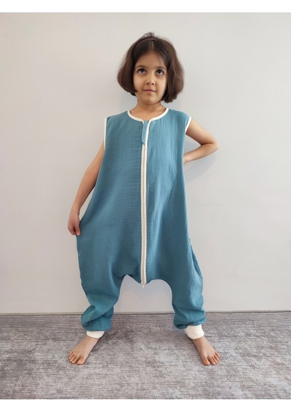 Yazlık Kolsuz Müslin Bebek Çocuk Uyku Tulumu %100 Pamuk Kumaş