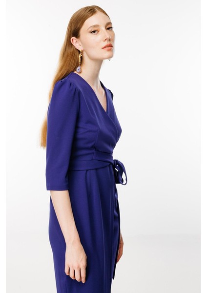 Nefeli V Yaka Midi Sarımlı Elbise - Minimalist Şık Günlük fiyatları