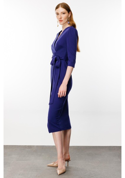 Nefeli V Yaka Midi Sarımlı Elbise - Minimalist Şık Günlük modelleri