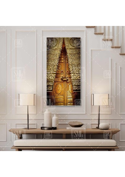 Mekke Kabe Kapısı Örtüsü Işık Islam Müslüman Dini Tasarım Boyuna Dikey Kanvas Tablo