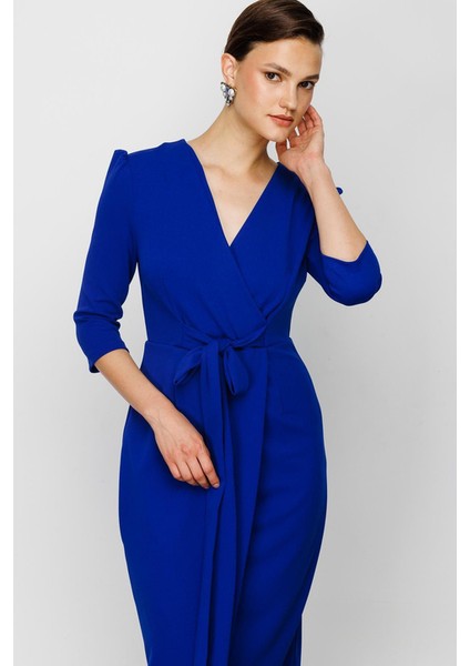 Nefeli V Yaka Midi Sarımlı Elbise - Minimalist Şık Günlük modelleri