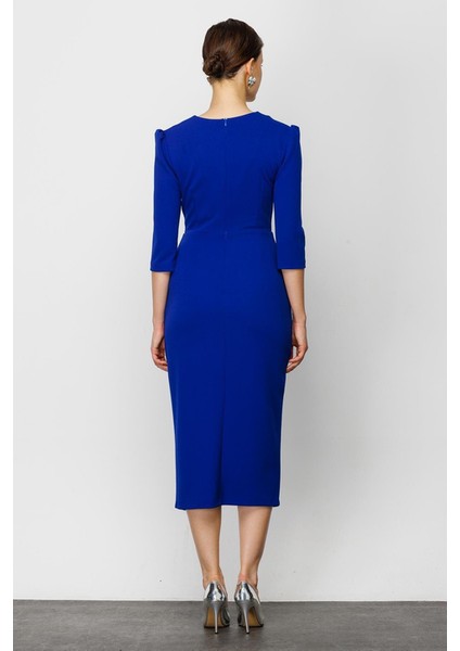 Nefeli V Yaka Midi Sarımlı Elbise - Minimalist Şık Günlük fırsatları