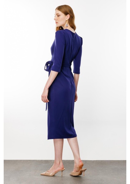 Nefeli V Yaka Midi Sarımlı Elbise - Minimalist Şık Günlük fırsatları