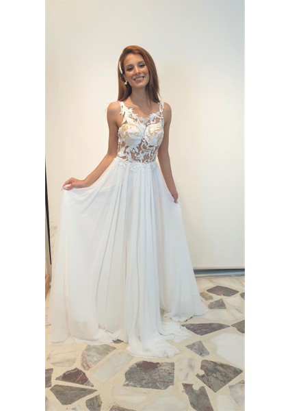 Tasarım Sırt Dekolte Detaylı Beyaz Maxi Nikah& After Party&mezuniyet Elbisesi fiyatları