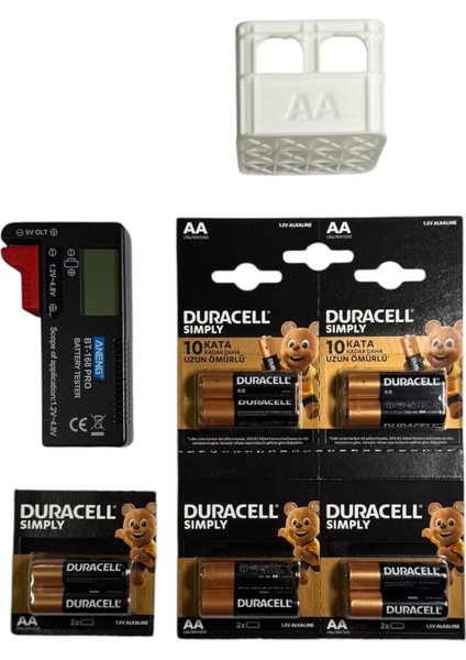 10 Adet Duracell Aa+Dijital Pil Test Cihazı + Pil Saklama Kutusu