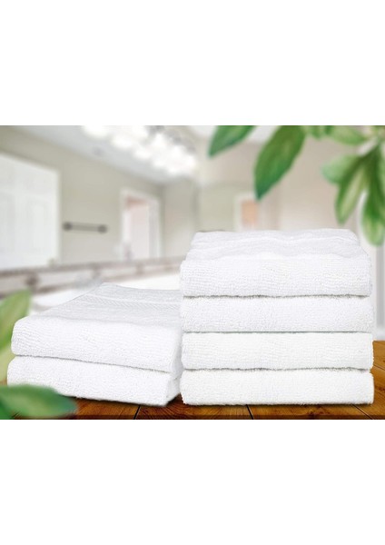 6'lı Set El-Yüz-Traş Havlusu 30X30 cm Lüx Beyaz Otel Havlusu %100 Pamuk