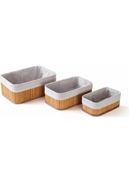 3'lü Çok Amaçlı Bambu Organizer Seti, Çok Boyutlu Mutfak Banyo Ev Sepetleri, Büyük, Orta, Küçük Boy