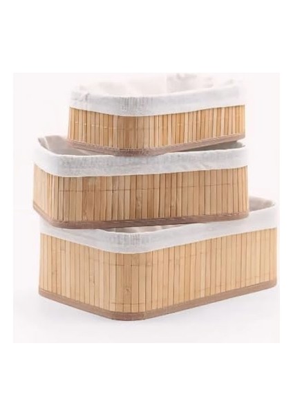3'lü Çok Amaçlı Bambu Organizer Seti, Çok Boyutlu Mutfak Banyo Ev Sepetleri, Büyük, Orta, Küçük Boy