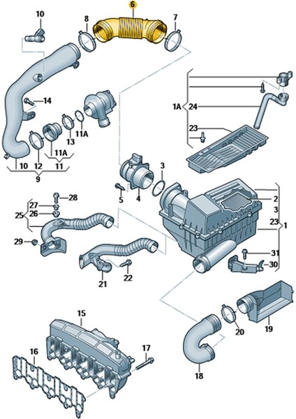 Vw Touran 2007-2010 2.0 Dizel Bkd Motor Hava Filtre Borusu 1K0129684L modelleri