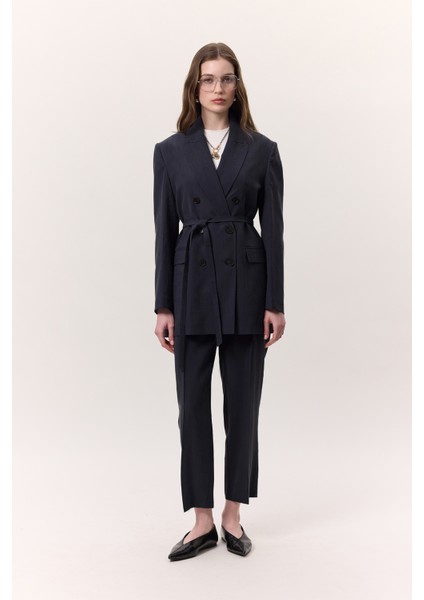 Tencel Pileli Pantolon Indigo