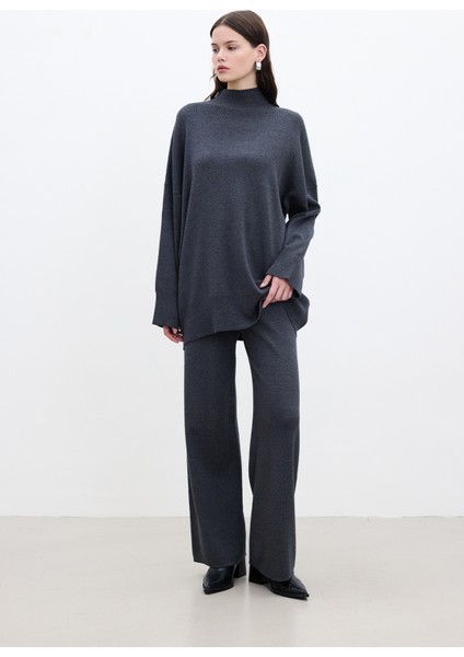 Düz Paça Triko Pantolon Antrasit