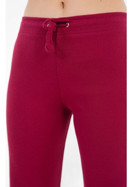 Bordo Bağcıklı Fitted/vücuda Oturan Esnek Fitilli Örme Pantolon