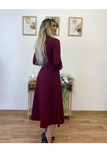 Kadın Uzun Kollu Çıtçıtlı Viskon Krop Bluz ve Yırtmaçlı Etek Istenildiğinde Elbise Olan Ikili Takım