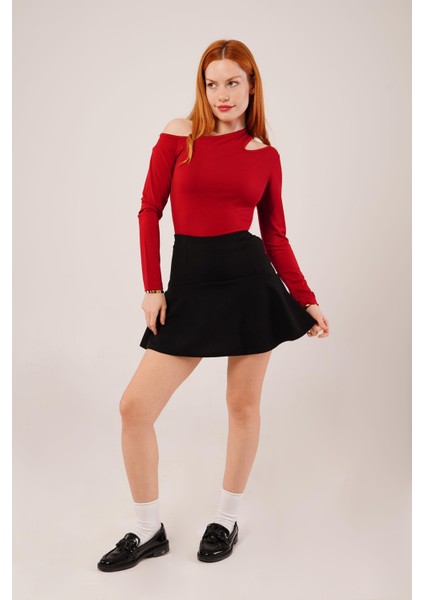 Içi Şortlu Siyah Mini Etek