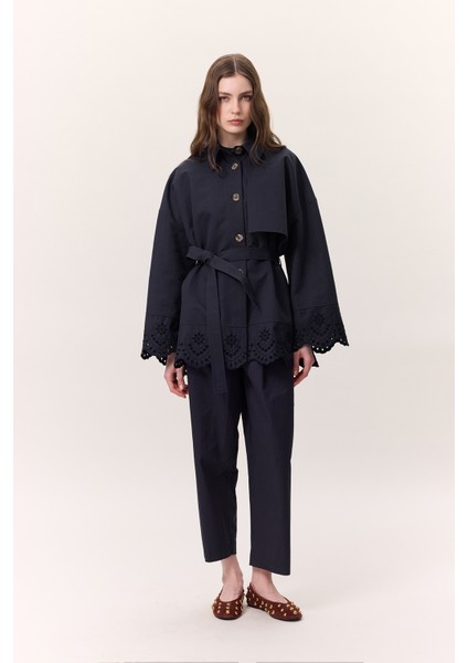 Pileli Gabardin Pantolon Lacivert