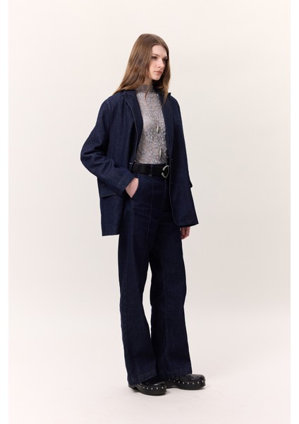 Dikiş Detaylı Geniş Paça Denım Pantolon Derin Mavi fırsatları