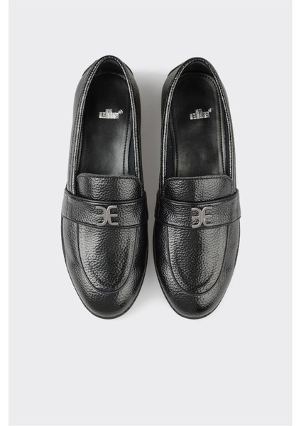 Kadın Elle Siyah Loafer Ayakkabı Kauçuk Taban ve Poliüretan Malzemeden Üretim 2 cm Topuk fırsatları