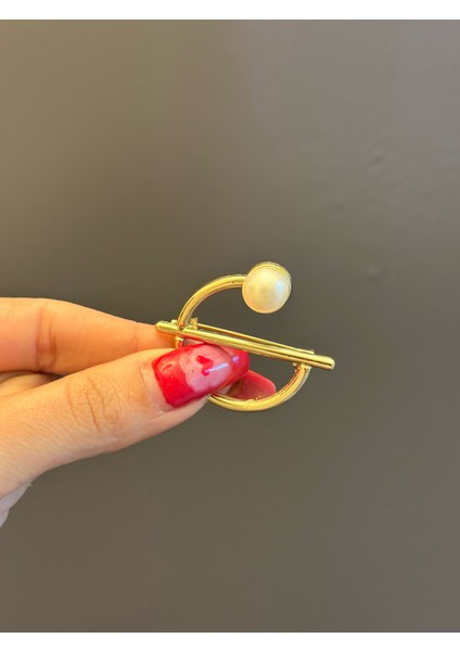 Halka Incili Çelik Broş Yaka Türban Iğnesi 5x4 cm