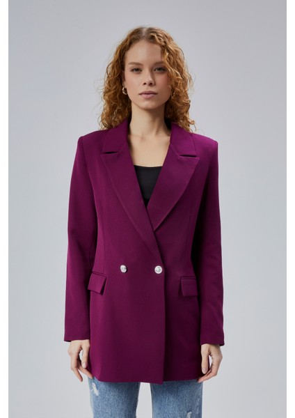 Mor Oversize Dokuma Blazer Ceket