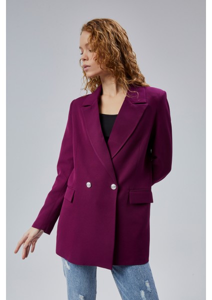 Mor Oversize Dokuma Blazer Ceket modelleri