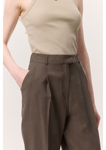 Tencel Pileli Pantolon Kahverengi indirimleri