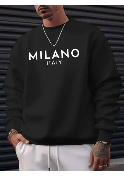 Erkek Uzun Kollu Bisiklet Yaka Milano Yazılı Iki Iplik Bluz