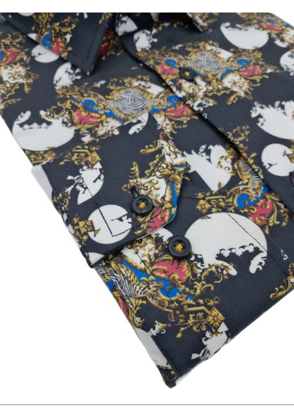 Siyah Desenli Modern Fit Uzun Kollu Erkek Gömlek modelleri